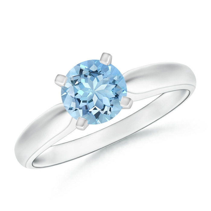 6mm AAAA Solitaire Round Aquamarine Tapered Shank Ring in White Gold