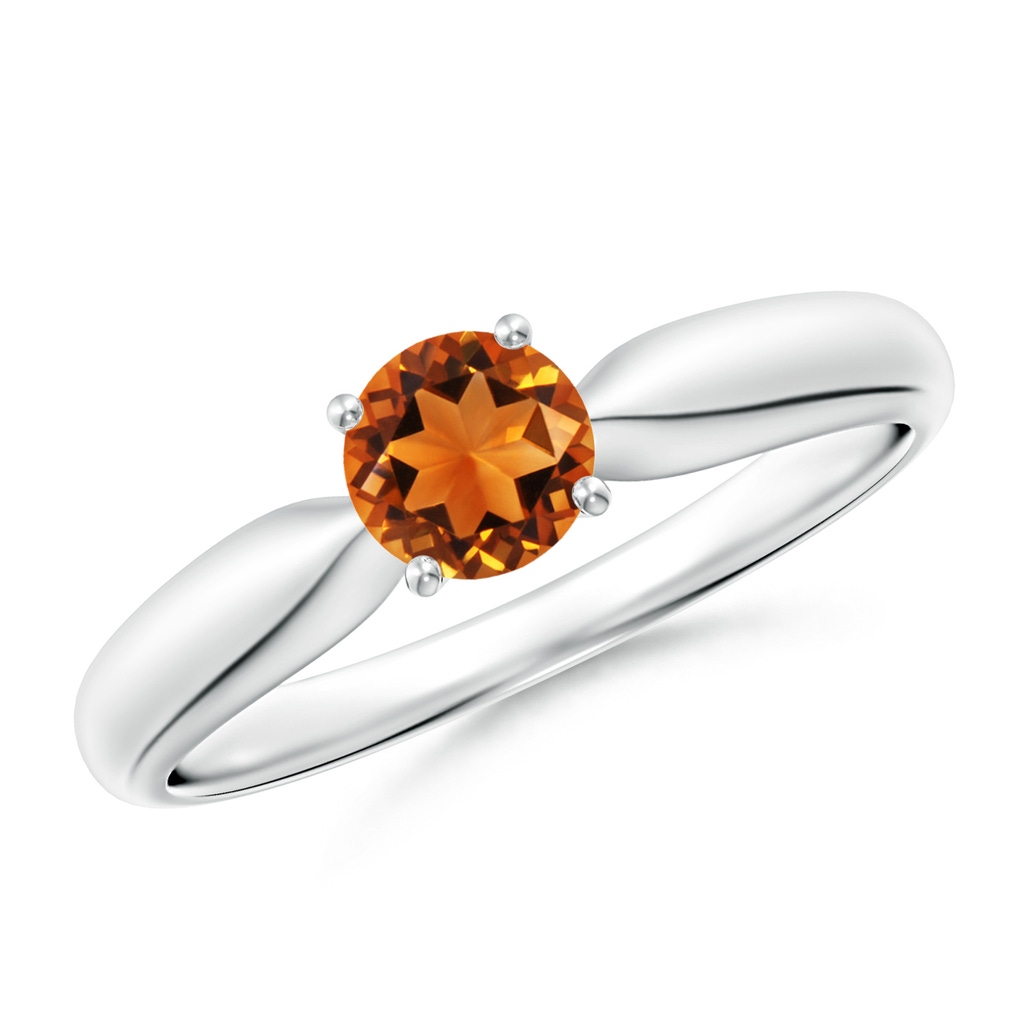 5mm AAAA Solitaire Round Citrine Tapered Shank Ring in P950 Platinum