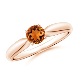 5mm AAAA Solitaire Round Citrine Tapered Shank Ring in Rose Gold