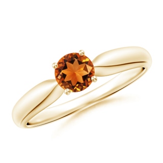 5mm AAAA Solitaire Round Citrine Tapered Shank Ring in Yellow Gold