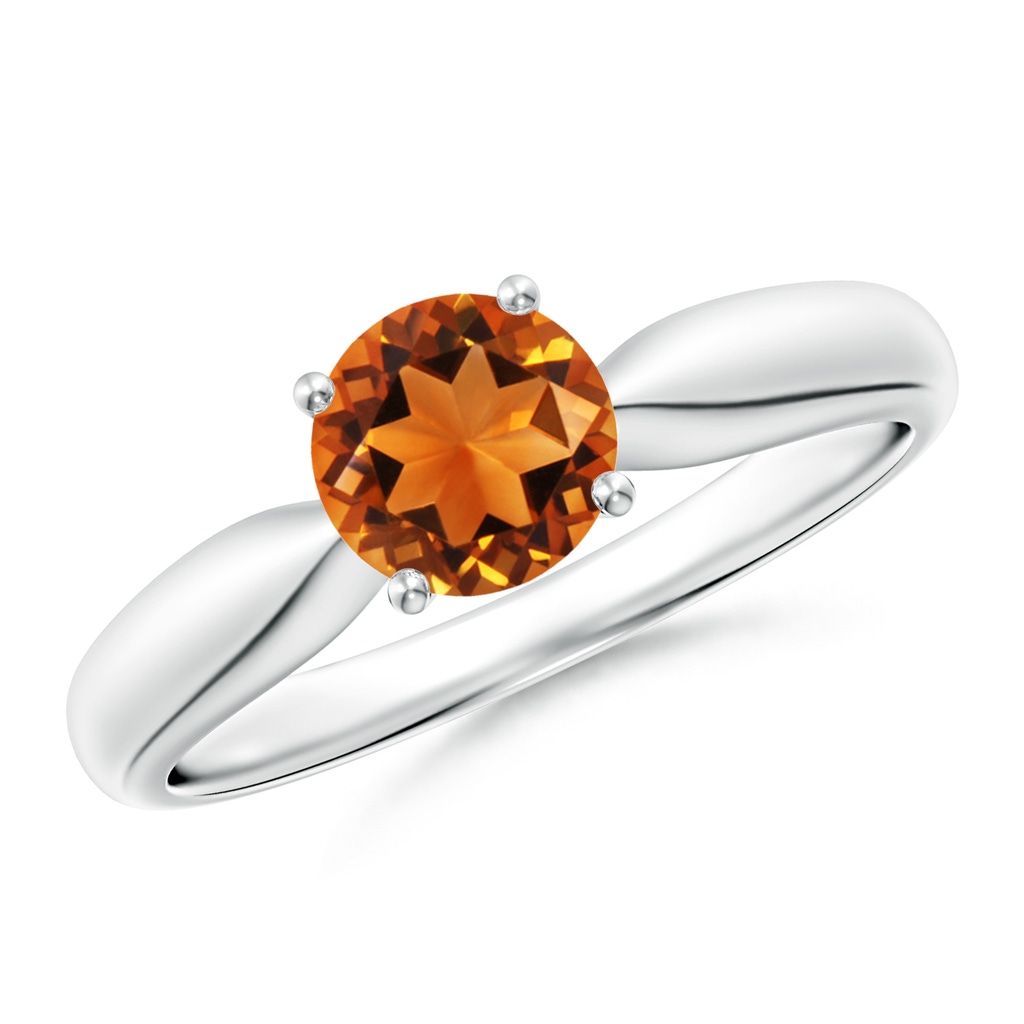6mm AAAA Solitaire Round Citrine Tapered Shank Ring in White Gold