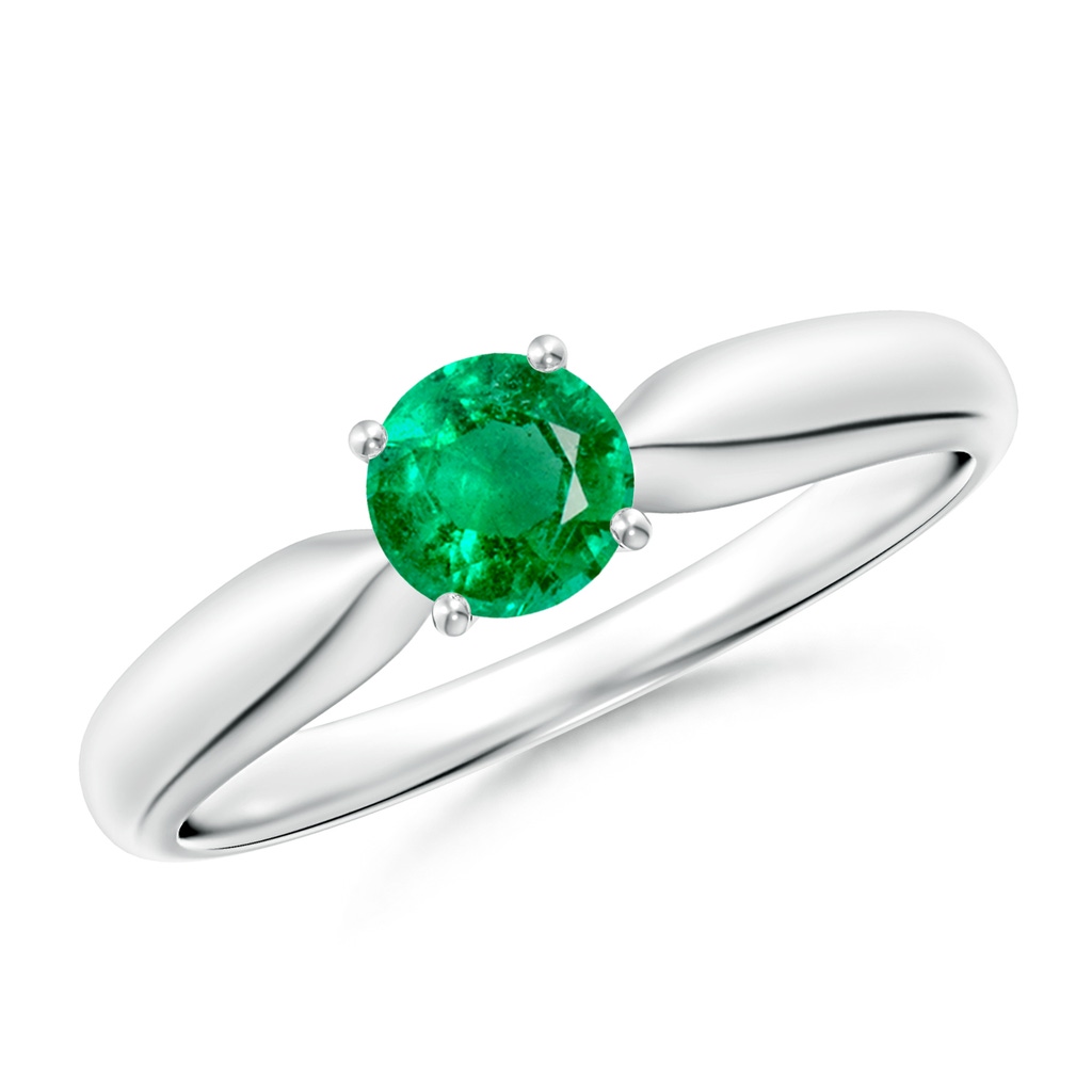 5mm AAA Solitaire Round Emerald Tapered Shank Ring in White Gold