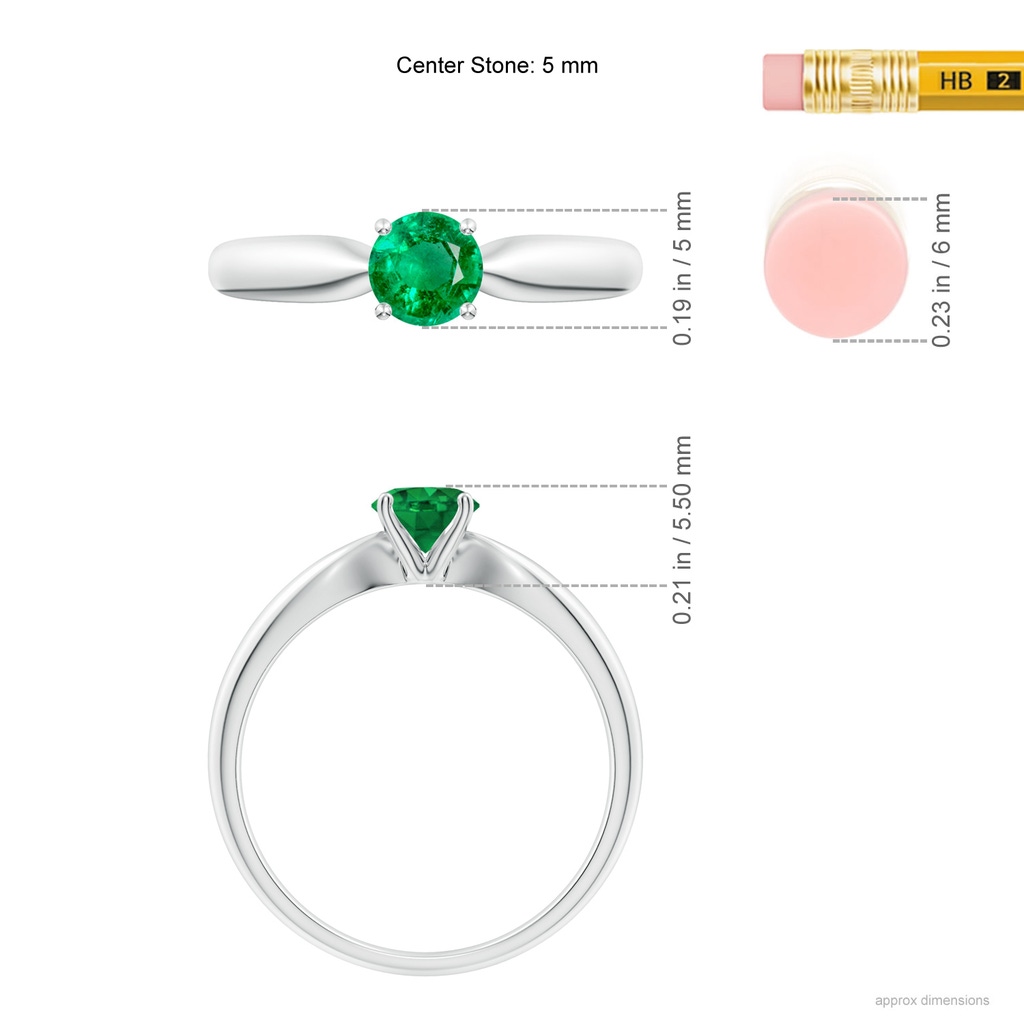 5mm AAA Solitaire Round Emerald Tapered Shank Ring in White Gold Ruler