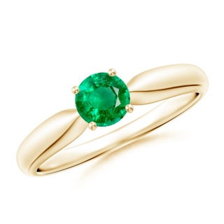 5mm AAA Solitaire Round Emerald Tapered Shank Ring in Yellow Gold