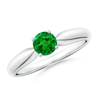 5mm AAAA Solitaire Round Emerald Tapered Shank Ring in P950 Platinum