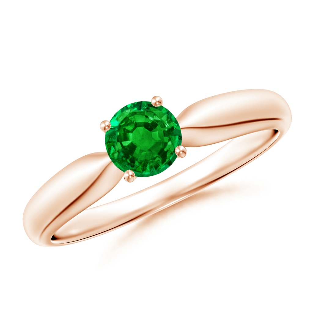 5mm AAAA Solitaire Round Emerald Tapered Shank Ring in Rose Gold