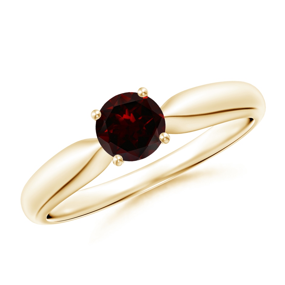 5mm A Solitaire Round Garnet Tapered Shank Ring in Yellow Gold 