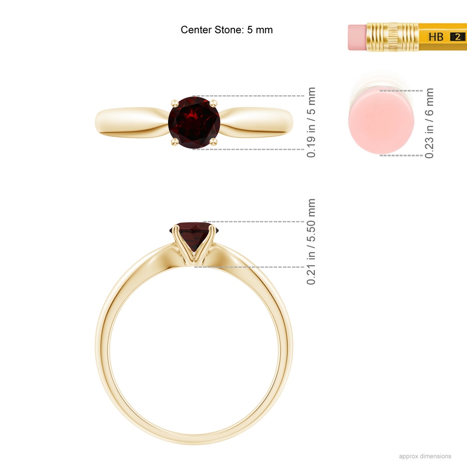 5mm A Solitaire Round Garnet Tapered Shank Ring in Yellow Gold Ruler