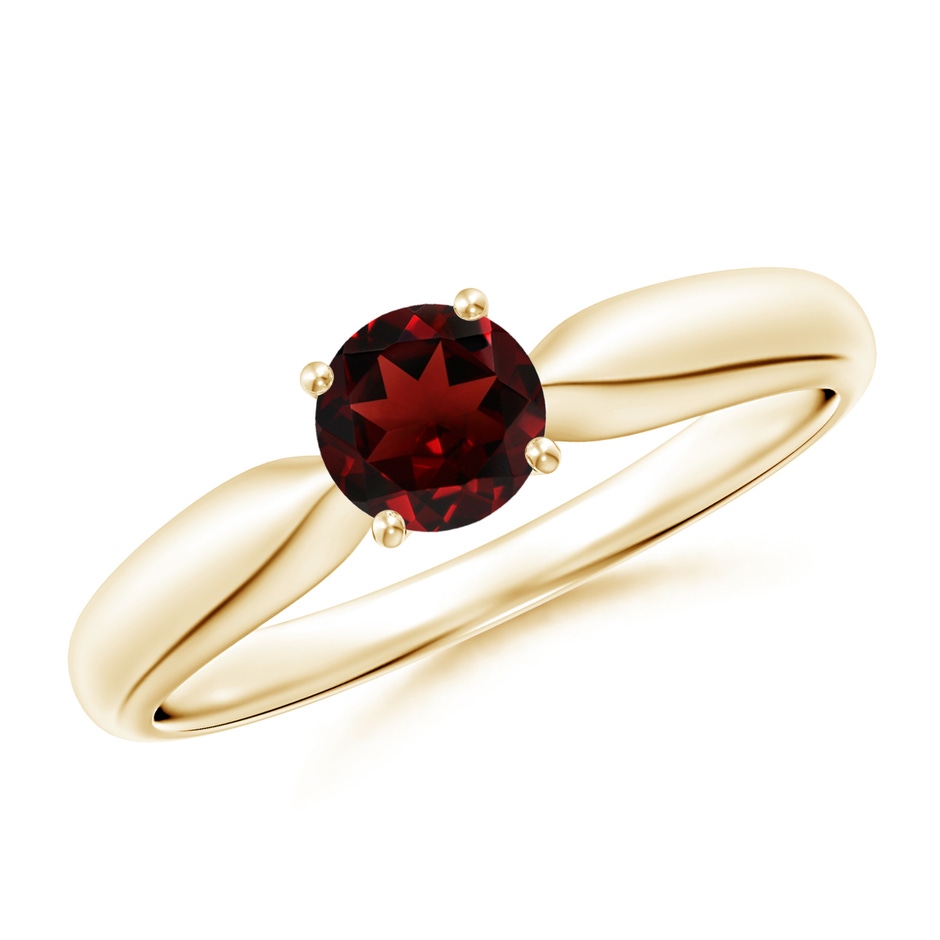5mm AAA Solitaire Round Garnet Tapered Shank Ring in Yellow Gold 
