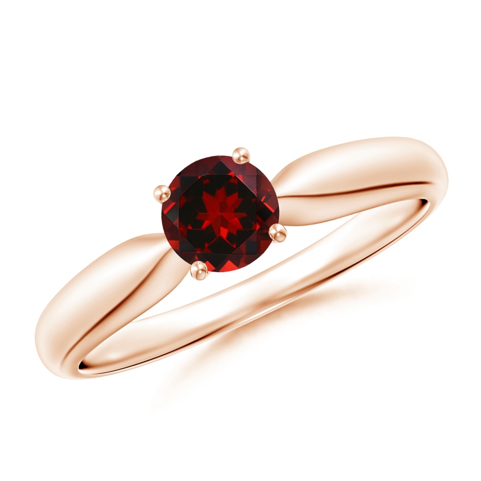 5mm AAAA Solitaire Round Garnet Tapered Shank Ring in Rose Gold 