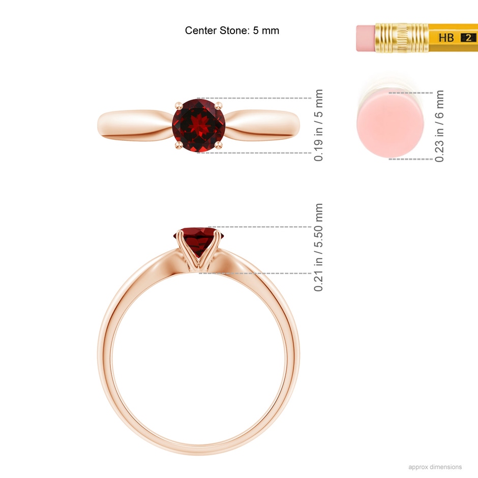 5mm AAAA Solitaire Round Garnet Tapered Shank Ring in Rose Gold Ruler