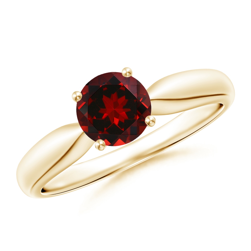 6mm AAAA Solitaire Round Garnet Tapered Shank Ring in Yellow Gold