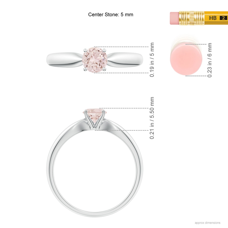 5mm A Solitaire Round Morganite Tapered Shank Ring in P950 Platinum ruler