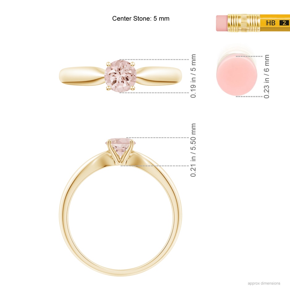 5mm AA Solitaire Round Morganite Tapered Shank Ring in Yellow Gold ruler
