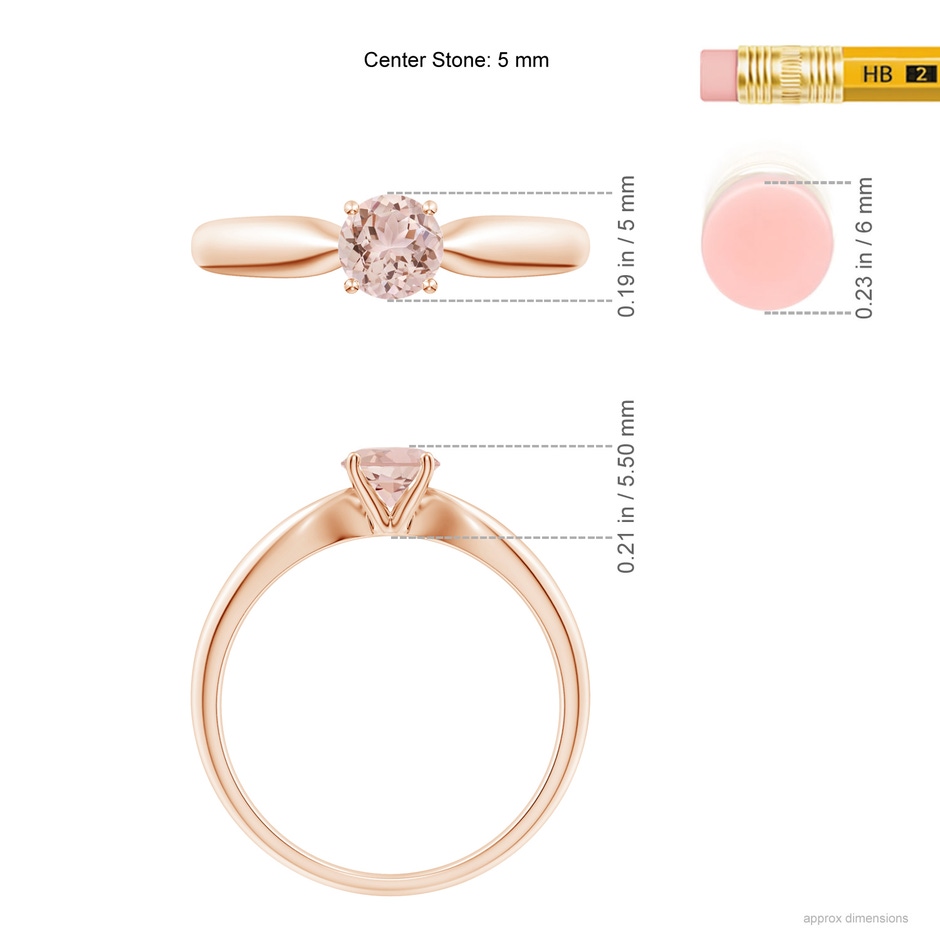 5mm AAA Solitaire Round Morganite Tapered Shank Ring in Rose Gold Ruler