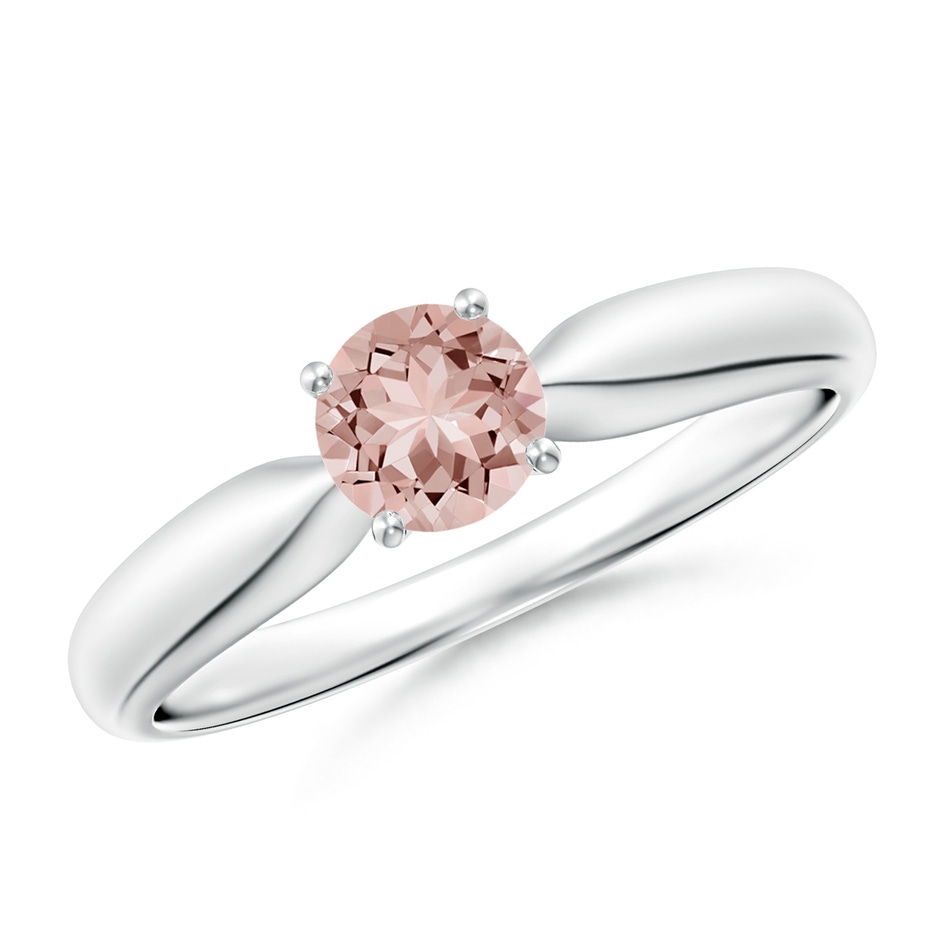 5mm AAAA Solitaire Round Morganite Tapered Shank Ring in White Gold 