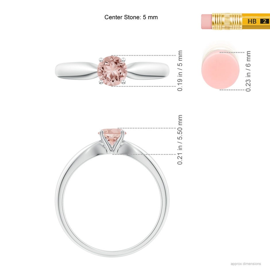 5mm AAAA Solitaire Round Morganite Tapered Shank Ring in White Gold Ruler