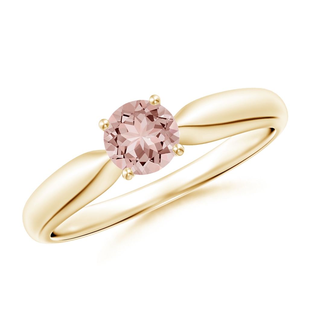 5mm AAAA Solitaire Round Morganite Tapered Shank Ring in Yellow Gold
