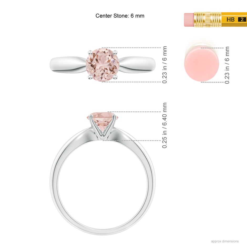 6mm AAA Solitaire Round Morganite Tapered Shank Ring in White Gold ruler