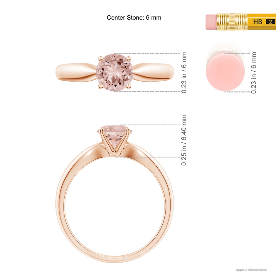 6mm AAAA Solitaire Round Morganite Tapered Shank Ring in Rose Gold ruler