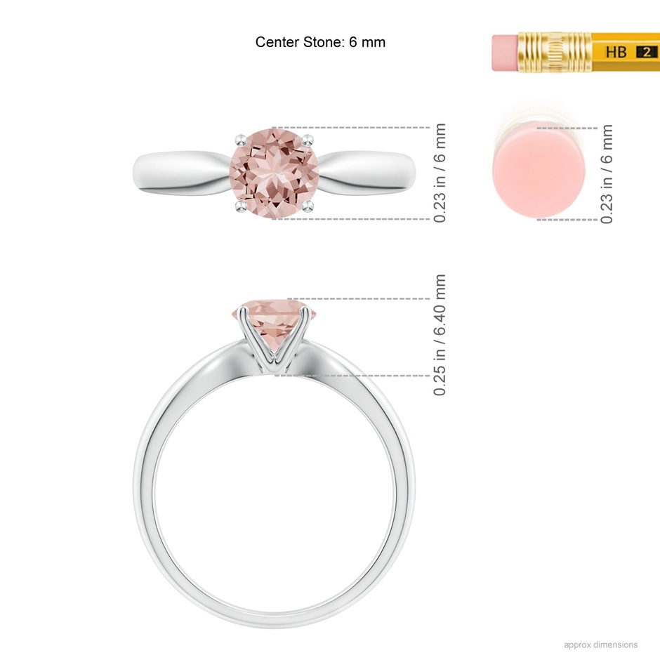 6mm AAAA Solitaire Round Morganite Tapered Shank Ring in White Gold ruler