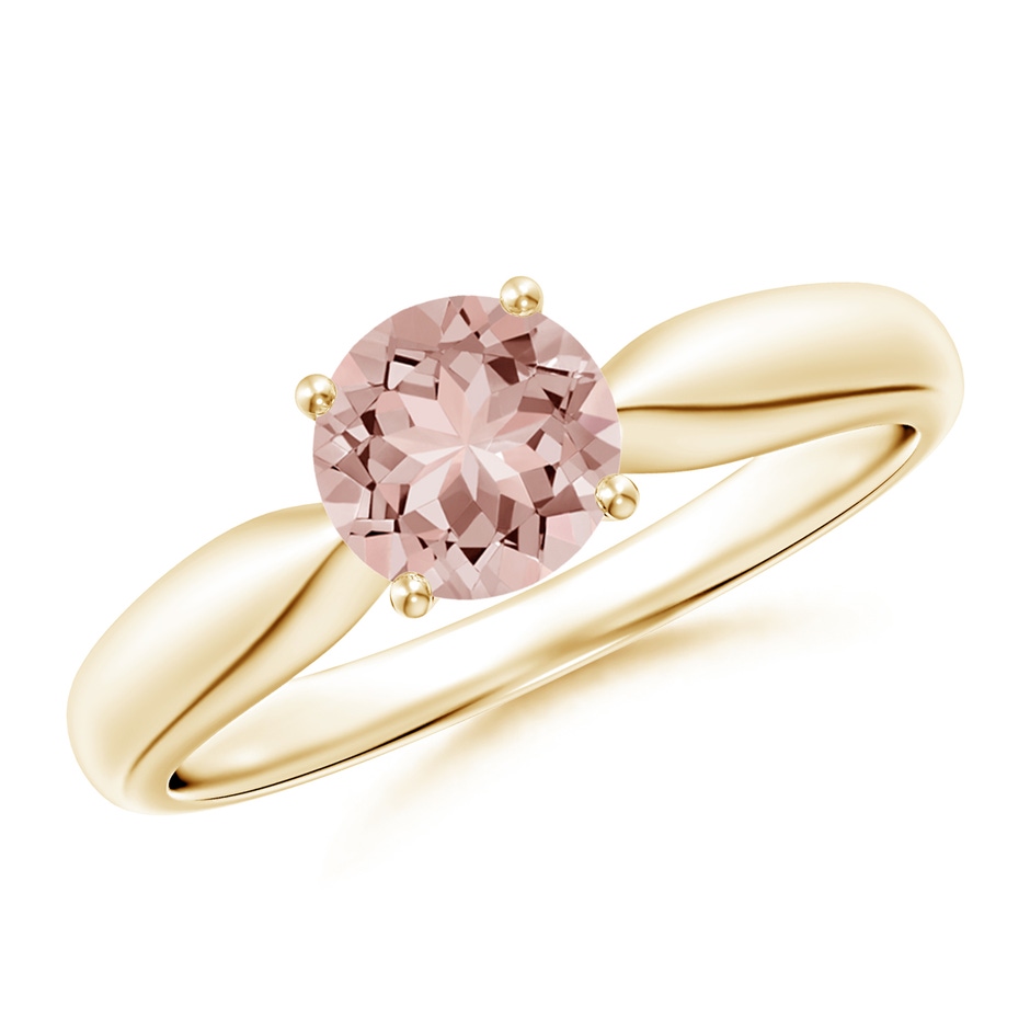 6mm AAAA Solitaire Round Morganite Tapered Shank Ring in Yellow Gold 