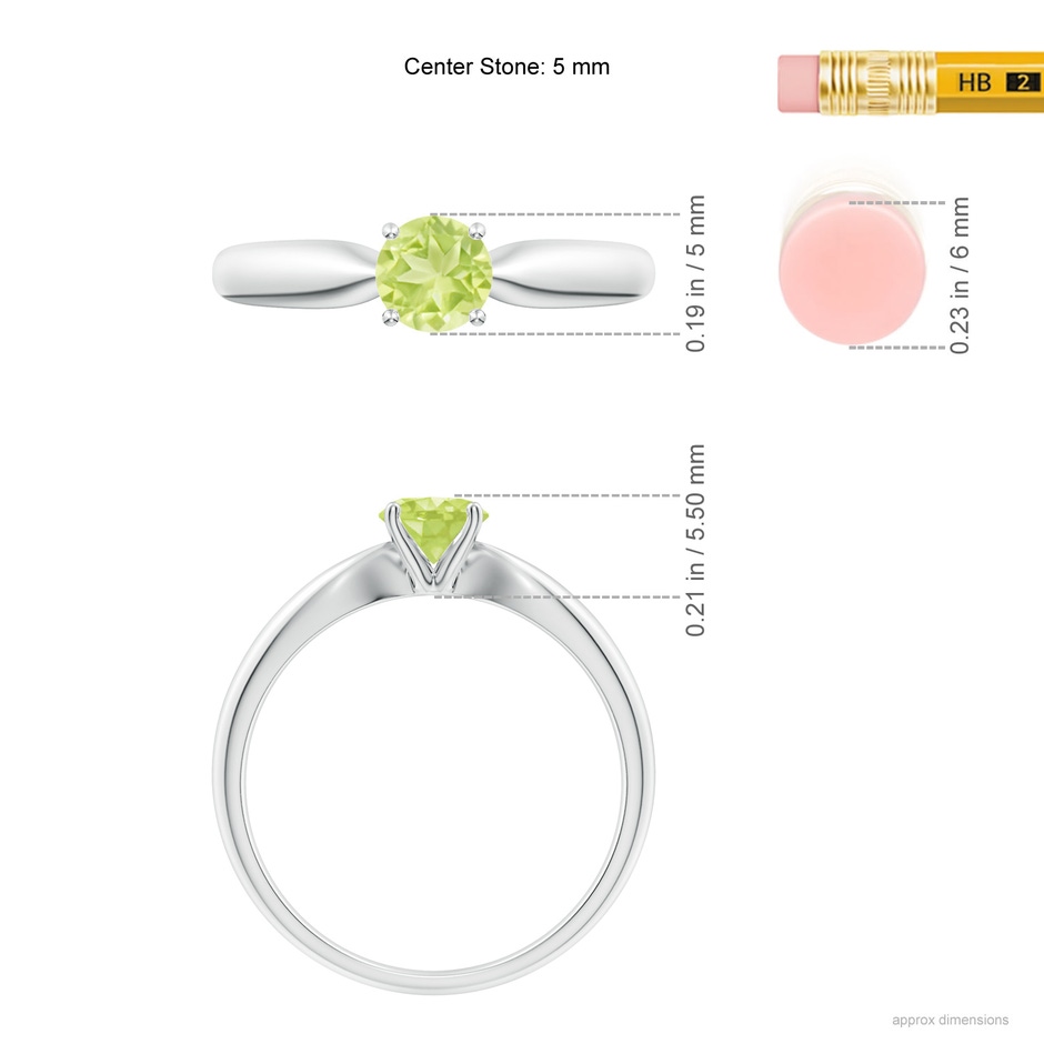 5mm A Solitaire Round Peridot Tapered Shank Ring in P950 Platinum ruler