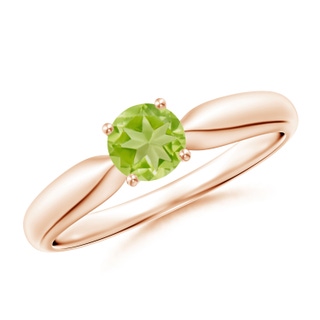 5mm AA Solitaire Round Peridot Tapered Shank Ring in 9K Rose Gold