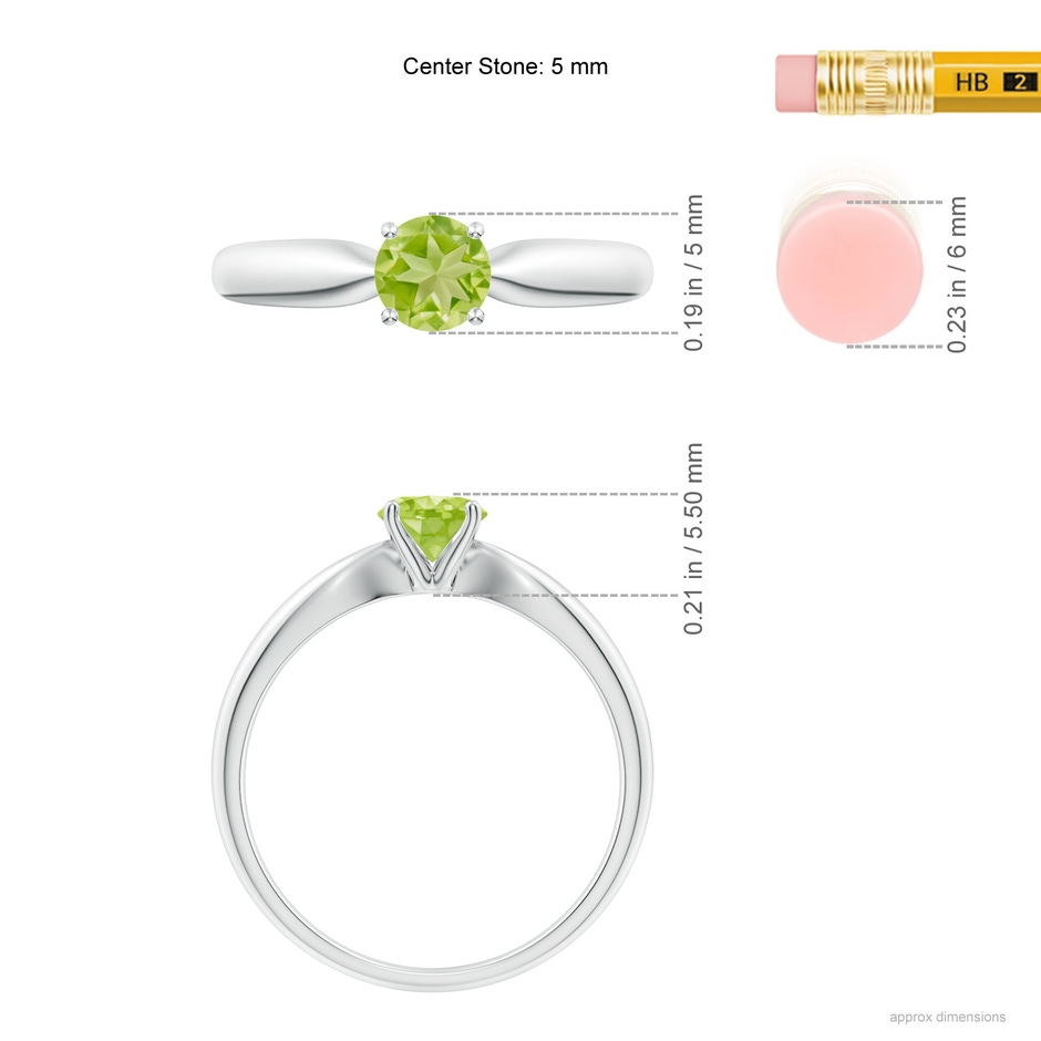 5mm AA Solitaire Round Peridot Tapered Shank Ring in White Gold ruler