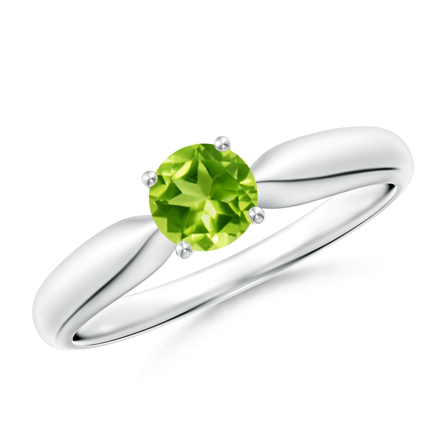 5mm AAA Solitaire Round Peridot Tapered Shank Ring in P950 Platinum