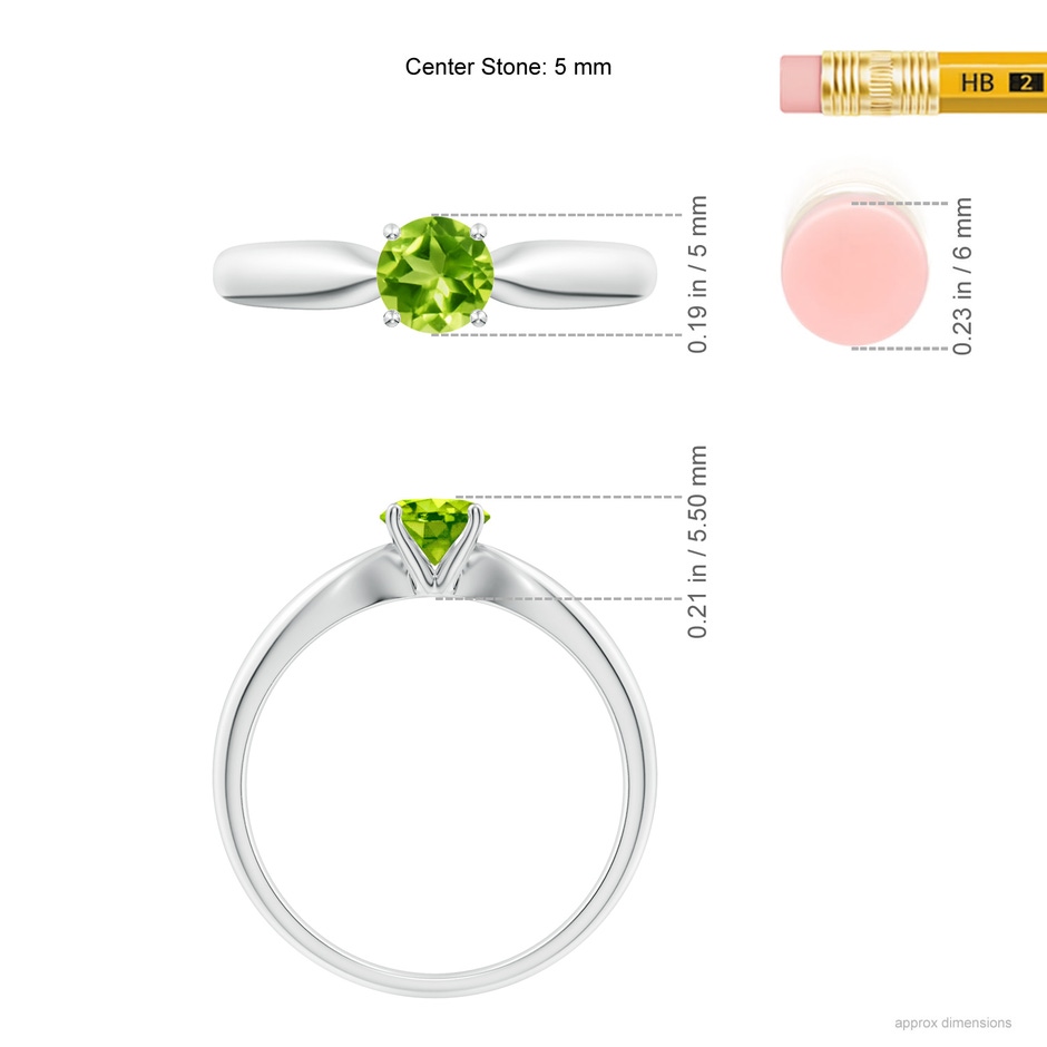 5mm AAA Solitaire Round Peridot Tapered Shank Ring in P950 Platinum ruler