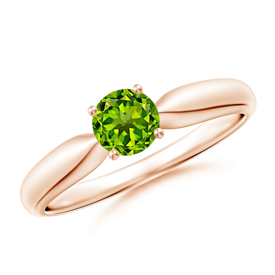 5mm AAAA Solitaire Round Peridot Tapered Shank Ring in Rose Gold 