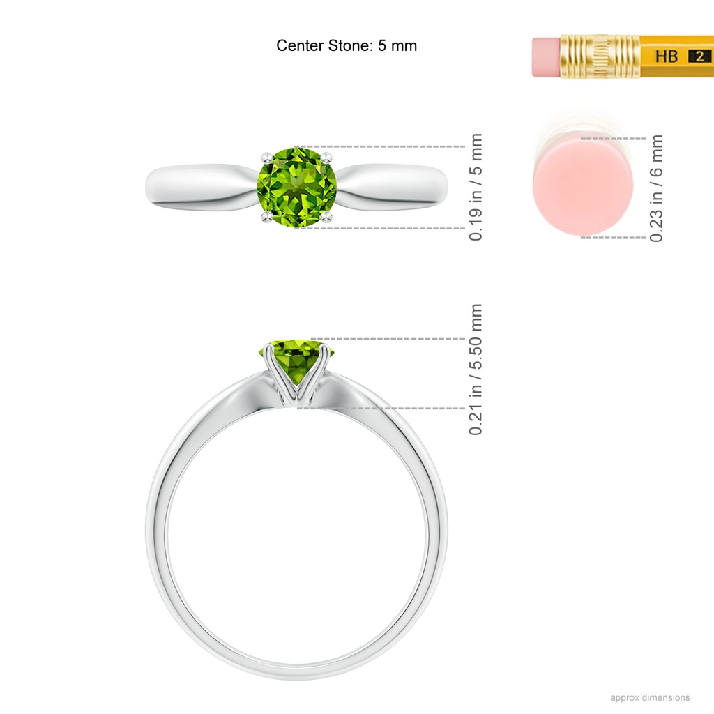 5mm AAAA Solitaire Round Peridot Tapered Shank Ring in White Gold Ruler