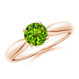 6mm AAAA Solitaire Round Peridot Tapered Shank Ring in Rose Gold