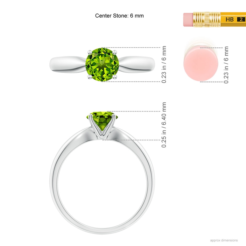 6mm AAAA Solitaire Round Peridot Tapered Shank Ring in White Gold ruler