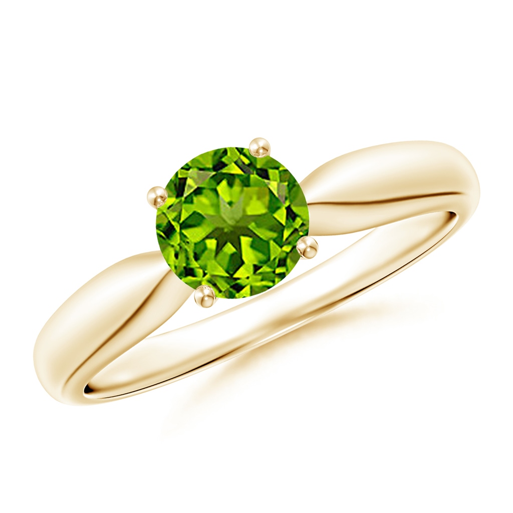 6mm AAAA Solitaire Round Peridot Tapered Shank Ring in Yellow Gold