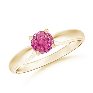5mm AAA Solitaire Round Pink Sapphire Tapered Shank Ring in Yellow Gold
