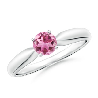 5mm AAA Solitaire Round Pink Tourmaline Tapered Shank Ring in White Gold