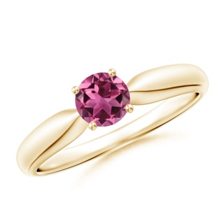 5mm AAAA Solitaire Round Pink Tourmaline Tapered Shank Ring in 10K Yellow Gold