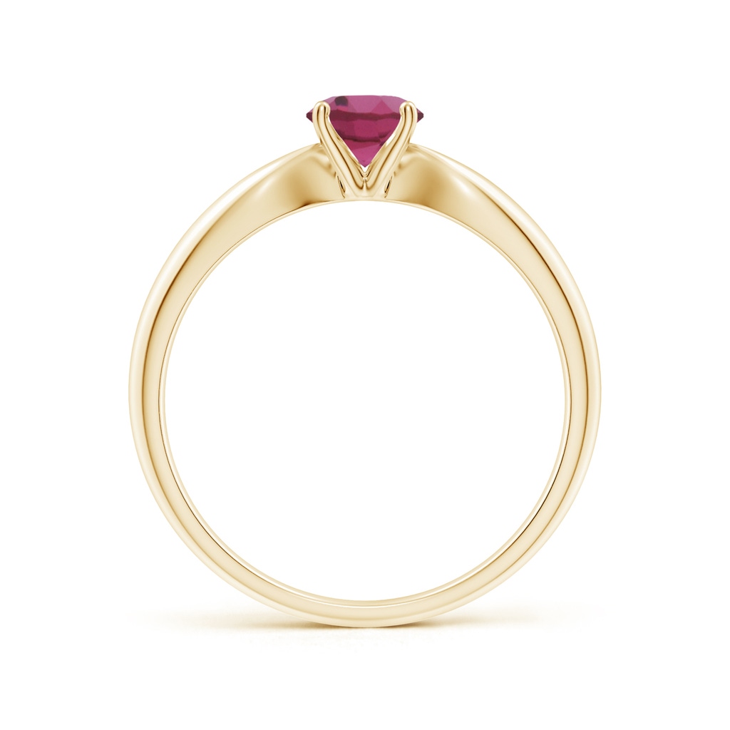 5mm AAAA Solitaire Round Pink Tourmaline Tapered Shank Ring in 10K Yellow Gold Side-1