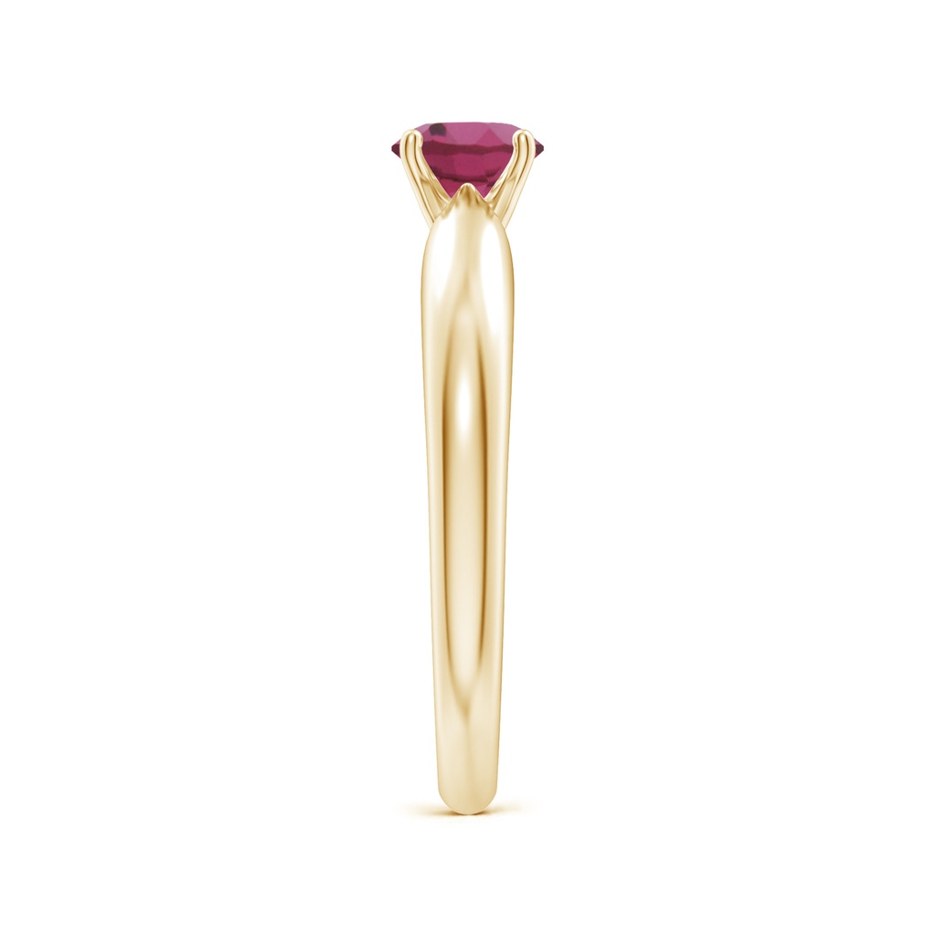 5mm AAAA Solitaire Round Pink Tourmaline Tapered Shank Ring in 10K Yellow Gold Side-2