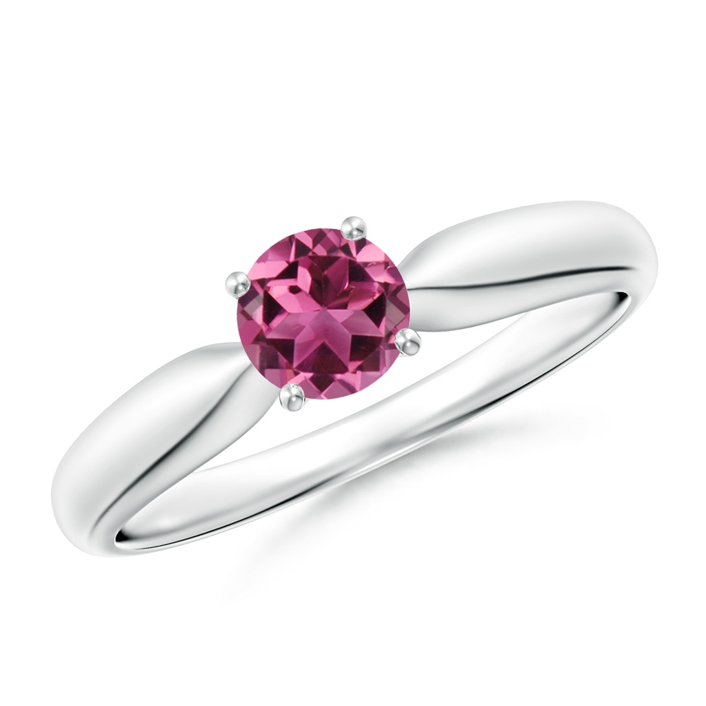 5mm AAAA Solitaire Round Pink Tourmaline Tapered Shank Ring in P950 Platinum