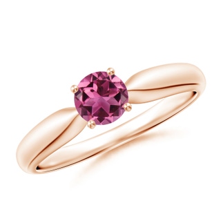 5mm AAAA Solitaire Round Pink Tourmaline Tapered Shank Ring in Rose Gold