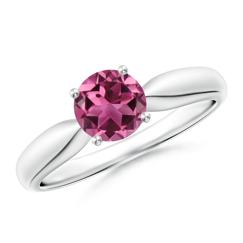 6mm AAAA Solitaire Round Pink Tourmaline Tapered Shank Ring in White Gold