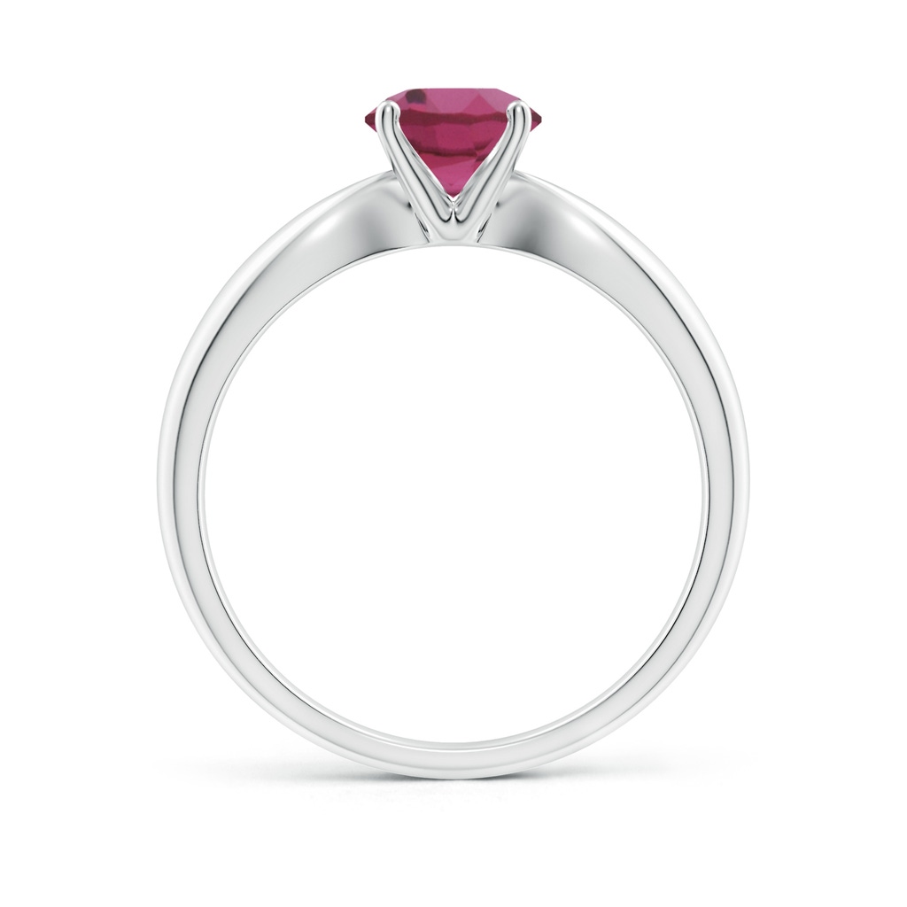 6mm AAAA Solitaire Round Pink Tourmaline Tapered Shank Ring in White Gold Side-1