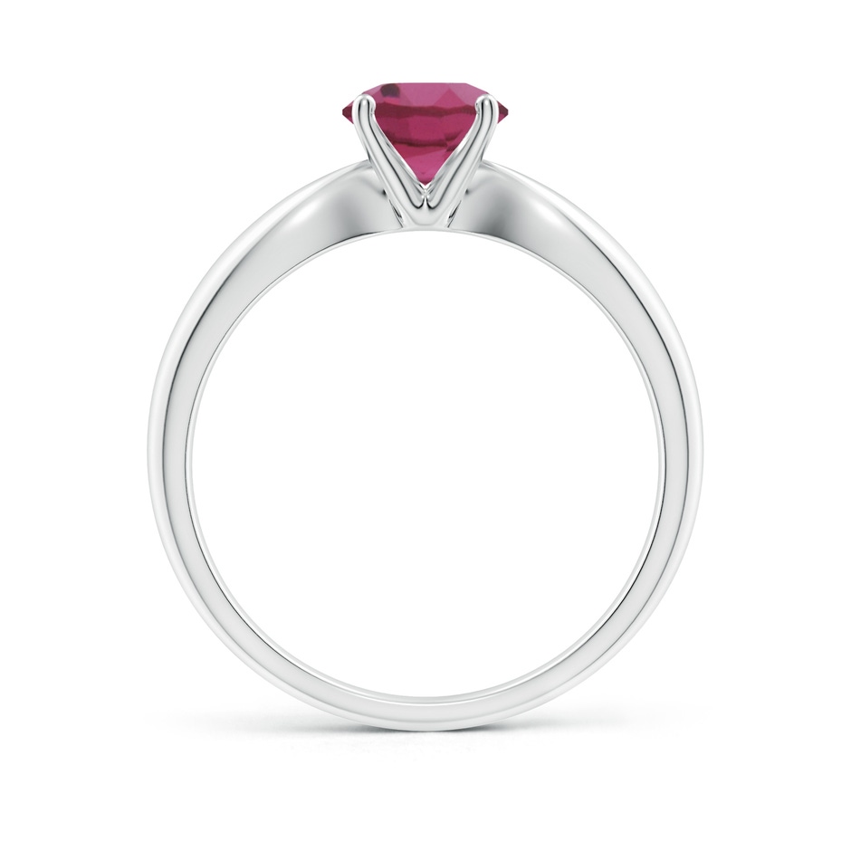 6mm AAAA Solitaire Round Pink Tourmaline Tapered Shank Ring in White Gold side-1