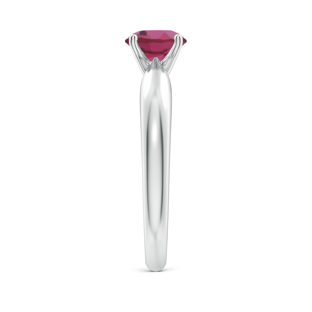 6mm AAAA Solitaire Round Pink Tourmaline Tapered Shank Ring in White Gold Side-2