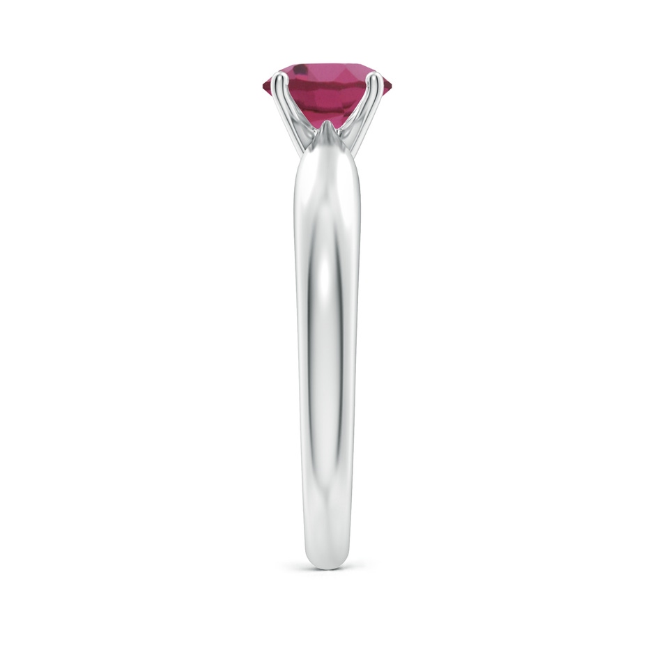 6mm AAAA Solitaire Round Pink Tourmaline Tapered Shank Ring in White Gold side-2