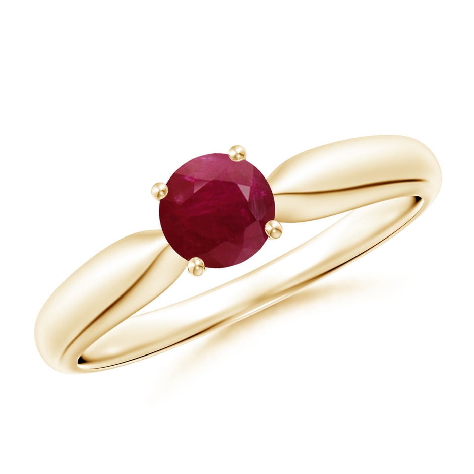 5mm A Solitaire Round Ruby Tapered Shank Ring in Yellow Gold 