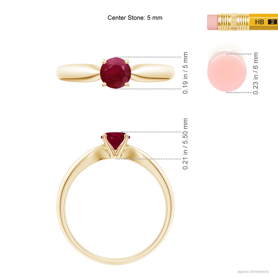 5mm A Solitaire Round Ruby Tapered Shank Ring in Yellow Gold ruler